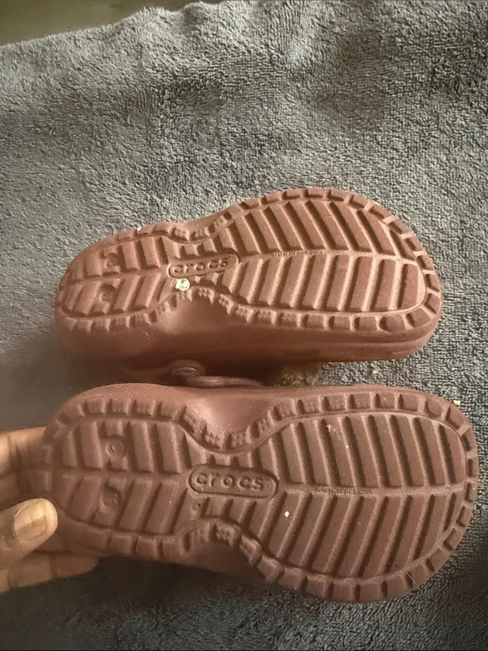 CROCS Kids Brown Bear Lined Clogs with Pink Accent